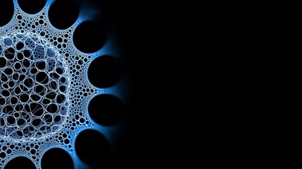 Poster - Abstract Blue Bubble Pattern on Black Background with Soft Lighting