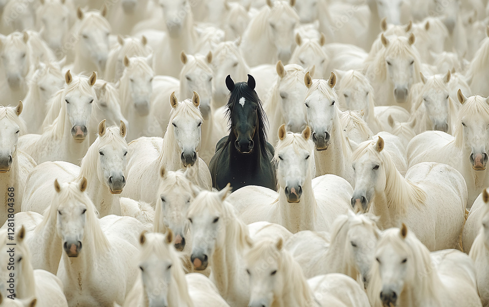Black Sheep Standing Out in a Dense Crowd of White Sheep, Symbolizing ...