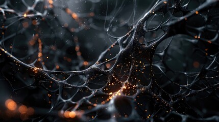 Luminous threads weaving through a dark void