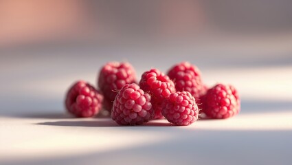 Poster - fresh raspberries arranged on a neutral background in soft natural light creating a vibrant and appe