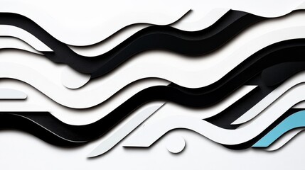 Poster - Abstract Flowing Lines in Black and White with Touch of Blue