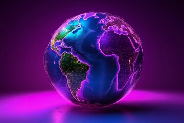 Leinwandbilder - Planet earth rotating showing connections in a futuristic style with neon lights