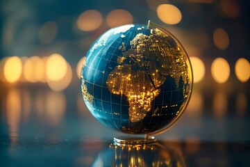 Aufkleber - Illuminated globe showing world map with city lights at night
