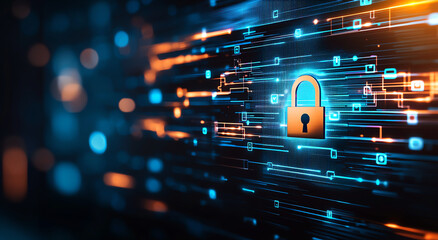 Aufkleber - digital security concept with glowing padlock symbolizing protection