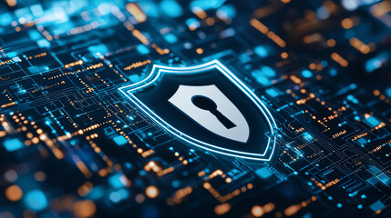Aufkleber - Digital shield with keyhole symbol representing cybersecurity and protection