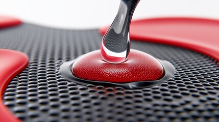Poster - Close-Up of Water Droplet on Textured Surface with Red Accent