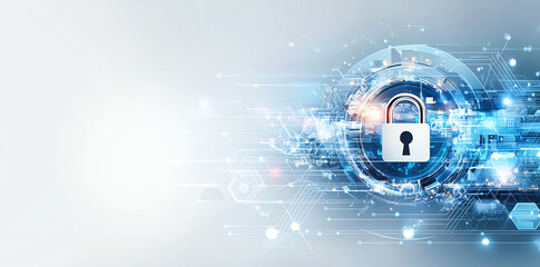 Poster - Secure digital padlock symbolizing cybersecurity with technology background