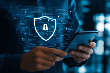 Aufkleber - Secure smartphone usage with digital shield symbolizing cybersecurity