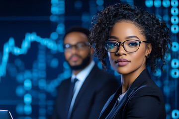 Poster - Professional woman with glasses in office setting, focused on work