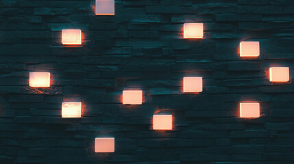 Poster - Geometric neon design on black brick wall for modern decor