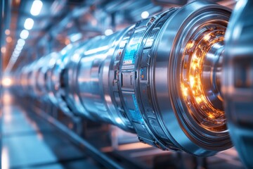 Poster - Complex machinery with glowing components in a high-tech environment showcasing advanced engineering
