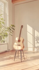 Poster - Acoustic guitar display minimalist interior bright studio close-up musical serenity
