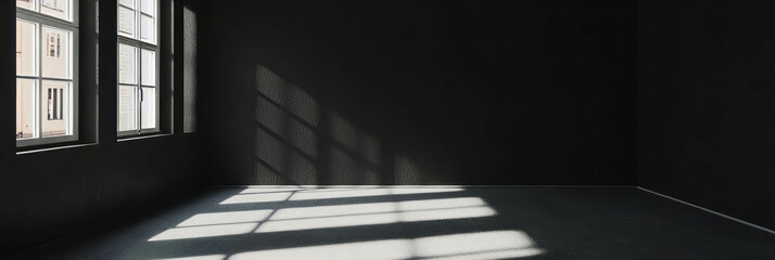 Poster - Minimalist interior space with black textured walls and soft light