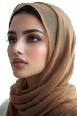 Poster - Muslim woman wearing hijab looking up hopeful expression