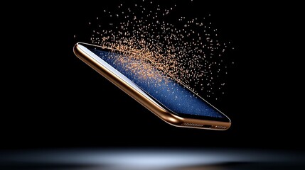 Aufkleber - Floating Smartphone with Sparks and Particles on a Dark Background