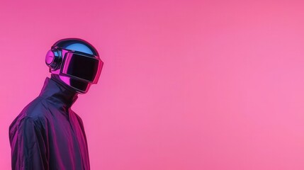 Poster - Futuristic robot in neon colors digital art modern studio creative background unique perspective