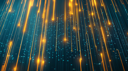 Poster - Abstract background with glowing lines and dots in blue and orange tones, creating dynamic and vibrant visual effect