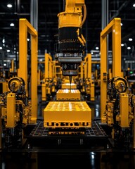 Poster - Automated industrial robotics in action manufacturing facility machinery -tech environment close-up view efficiency