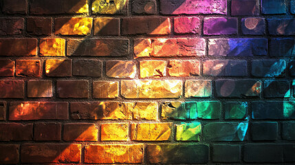 Poster - Vibrant light patterns on textured brick wall for creative design inspiration