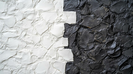 Poster - Contrast of black and white stucco on brick wall