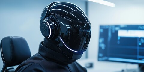 Poster - Futuristic robot interaction modern office digital art tech environment close-up view innovation concept