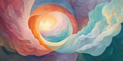 Poster - Swirling clouds and light patterns abstract art vibrant colors digital painting aerial view concept of serenity