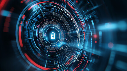 Poster - digital lock icon in futuristic interface with glowing elements, symbolizing security and technology