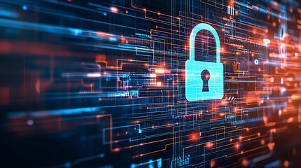 Aufkleber - Digital padlock icon on network connection, symbolizing cybersecurity and data protection. vibrant colors and intricate patterns evoke sense of security in digital realm