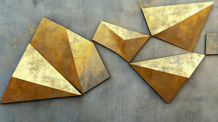 Poster - Abstract geometric design on concrete surface with gold accents