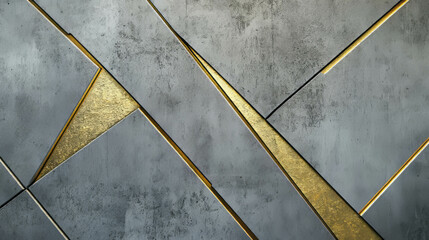 Poster - Geometric abstract design with concrete texture and gold accents for modern interior decor