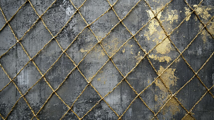 Poster - Abstract concrete texture with gold wire mesh for elegant interior design