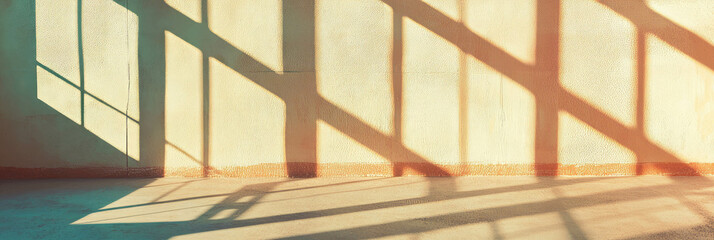 Poster - Subtle shadows on cream beige wall texture with brown accent for background or design
