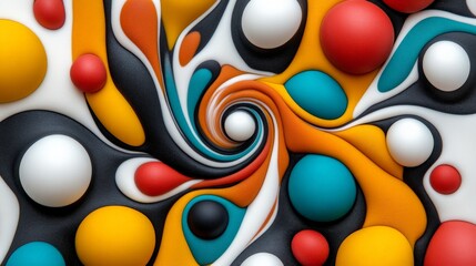 Fototapete - Colorful Abstract Swirl with Balls and Fluid Shapes in Motion