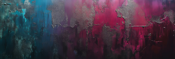 Poster - Abstract duochrome red and blue textured wall with green accents for artistic design