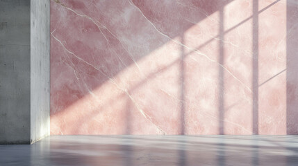 Poster - Glossy pink marble wall with concrete background in sunlit room