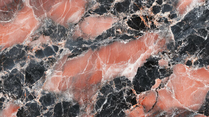 Poster - Glossy pink marble texture with dark veins for elegant design and decoration