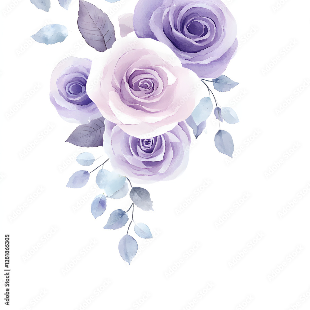 purple roses vertical border, with minimal details and a simple ...