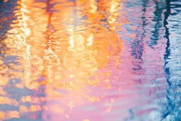 Poster - Colorful reflections dance on a serene water surface during sunset at a tranquil lakeside
