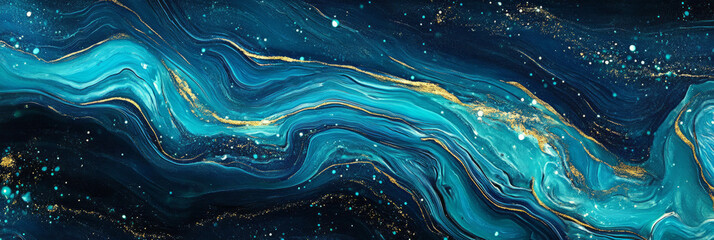 Poster - iridescent blue and green wall texture with abstract flowing patterns for creative design