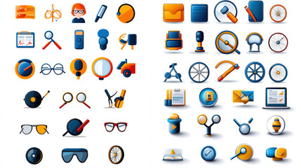 Icon Collection: A vibrant collection of icons encompassing various themes, arranged neatly in a grid. Perfect for graphic design, web development, and user interface design.
