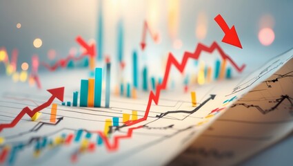Poster - Trends in financial data with colorful graphs and arrows indicating market movements during analysis