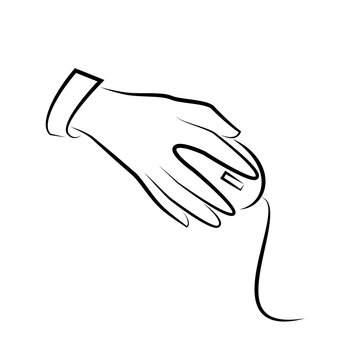 Human hand holding computer mouse. Graphic image. Vector illustration set