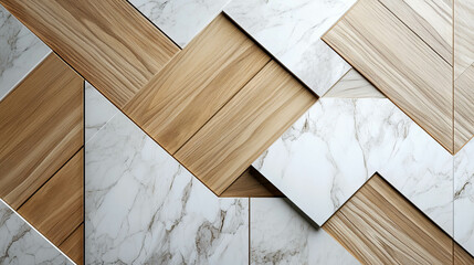 Poster - Elegant interplay of light oak and carrara marble tile texture for interior design inspiration