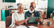 © peopleimages.com - Senior couple, tablet and online for financial planning, paperwork and asset management at table. Communication, investment funding and website for taxes invoice, paying bills and wireless expenses
