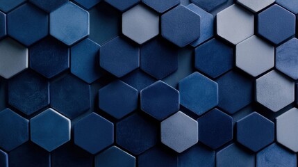 Poster - A blue and white pattern of hexagons