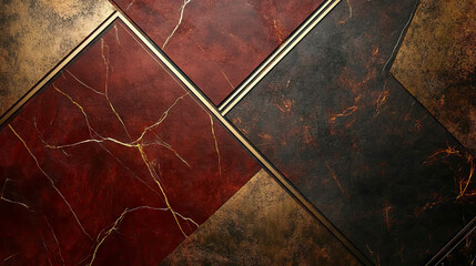 Poster - Elegant mahogany and gold marble abstract tile design for interior decor