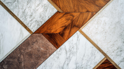 Poster - Elegant marble and wood inlay pattern with smooth polished finish for interior design