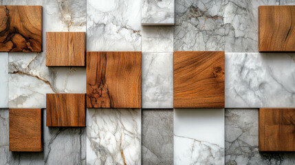 Poster - Abstract marble and wood geometric design for interior decoration