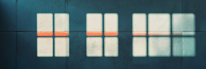 Poster - abstract shadows on concrete wall creating geometric patterns with metal grid texture