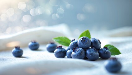 Poster - fresh blueberries on a soft cloth with a blurred background creating a serene ambiance